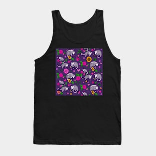 Trash Royalty in Dark Purple Floral Possum Print Animals with Flowers Tank Top